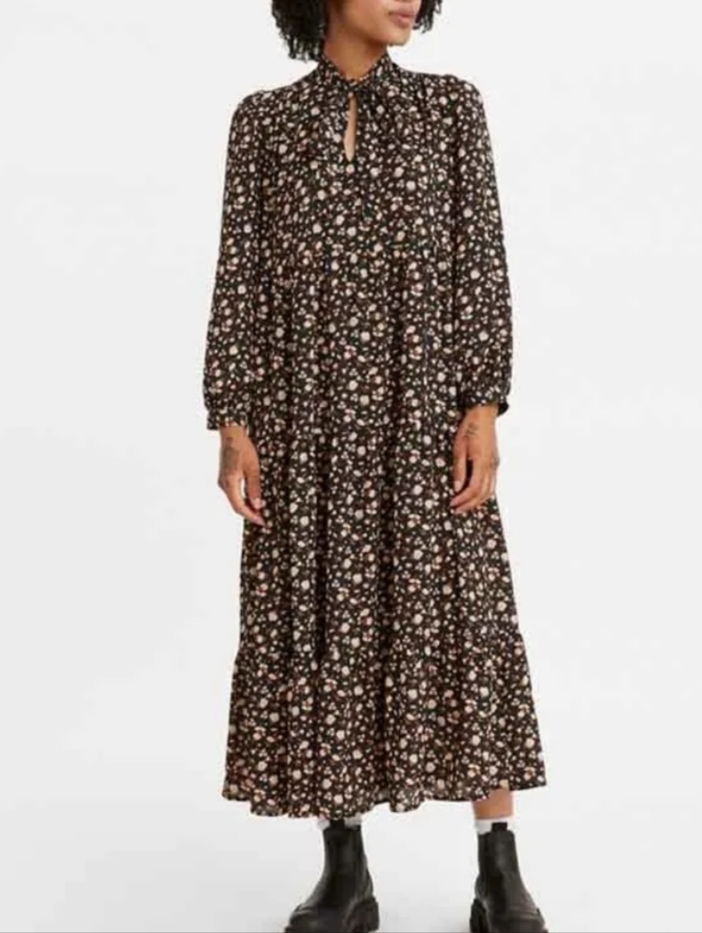 Levi's Black Floral Maxi Dress Large